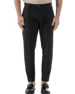 Pantaloni Uomo Viscosa Capri Classico Tasche America Pinces Nero P6228A
