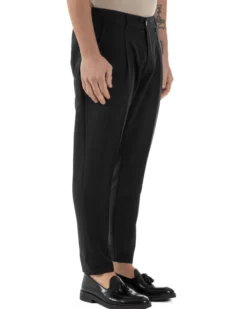Pantaloni Uomo Viscosa Capri Classico Tasche America Pinces Nero P6228A