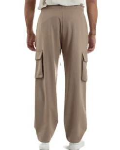 Pantaloni Uomo Viscosa Cargo Baggy Tinta Unita Camel P6360A