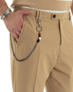 Pantaloni Uomo Viscosa Con Tasca America Con Abbottonatura Allungata Capri Sartoriale Camel GIOSAL-P5980A