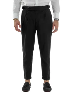 Pantaloni Uomo Viscosa Fibbia Abbottonatura Allungata Gurkha Pants Nero BlackSunday P6379A