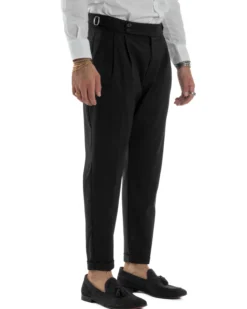 Pantaloni Uomo Viscosa Fibbia Abbottonatura Allungata Gurkha Pants Nero BlackSunday P6379A