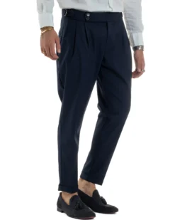 Pantaloni Uomo Viscosa Fibbia Abbottonatura Allungata Gurkha Pants Blu BlackSunday P6381A
