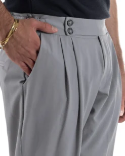 Pantaloni uomo viscosa fibbia abbottonatura allungata gurkha pants grigio BlackSunday P6497A
