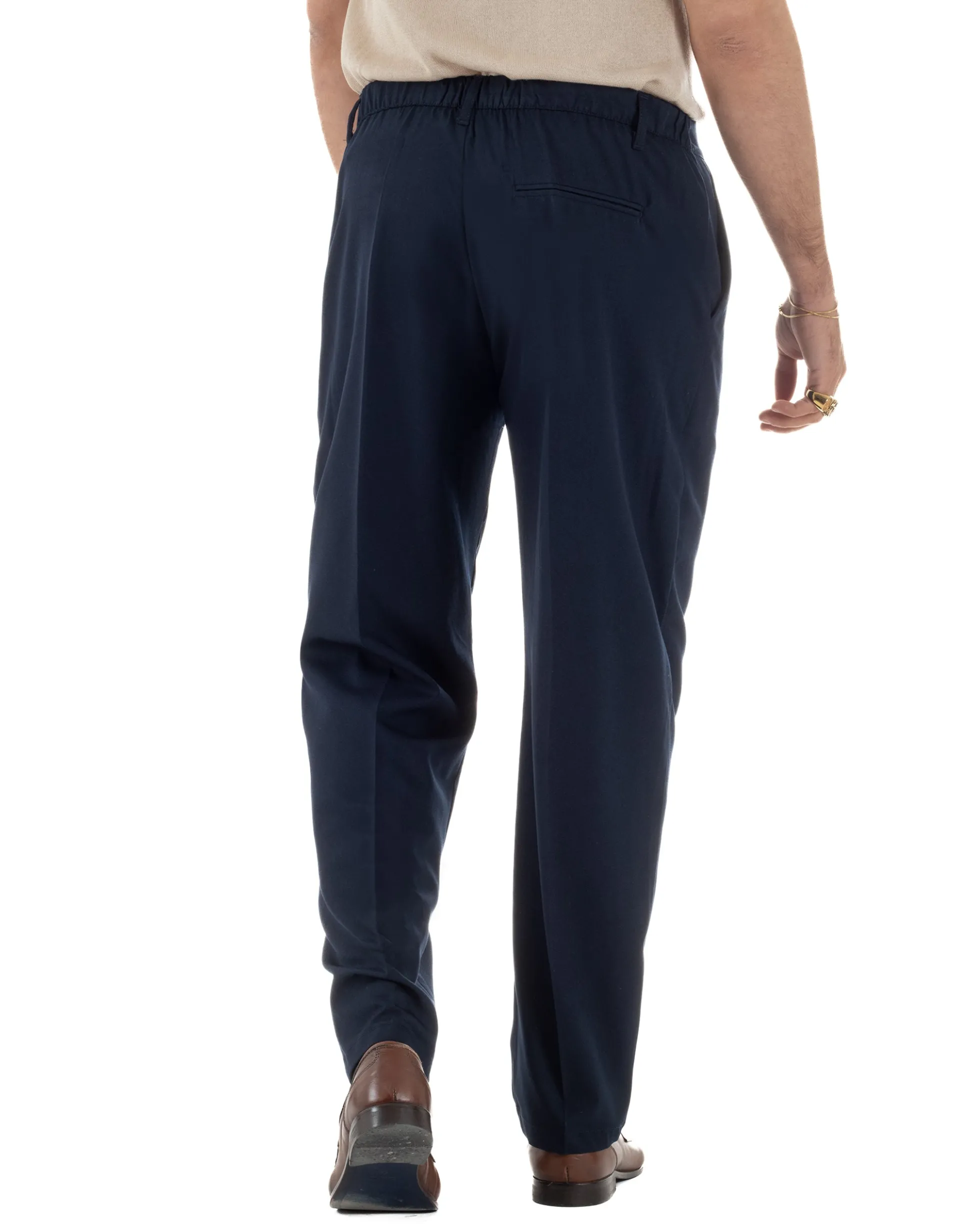 Pantaloni uomo viscosa leggero fondo largo baggy con pinces blu GIOSAL-P6470A