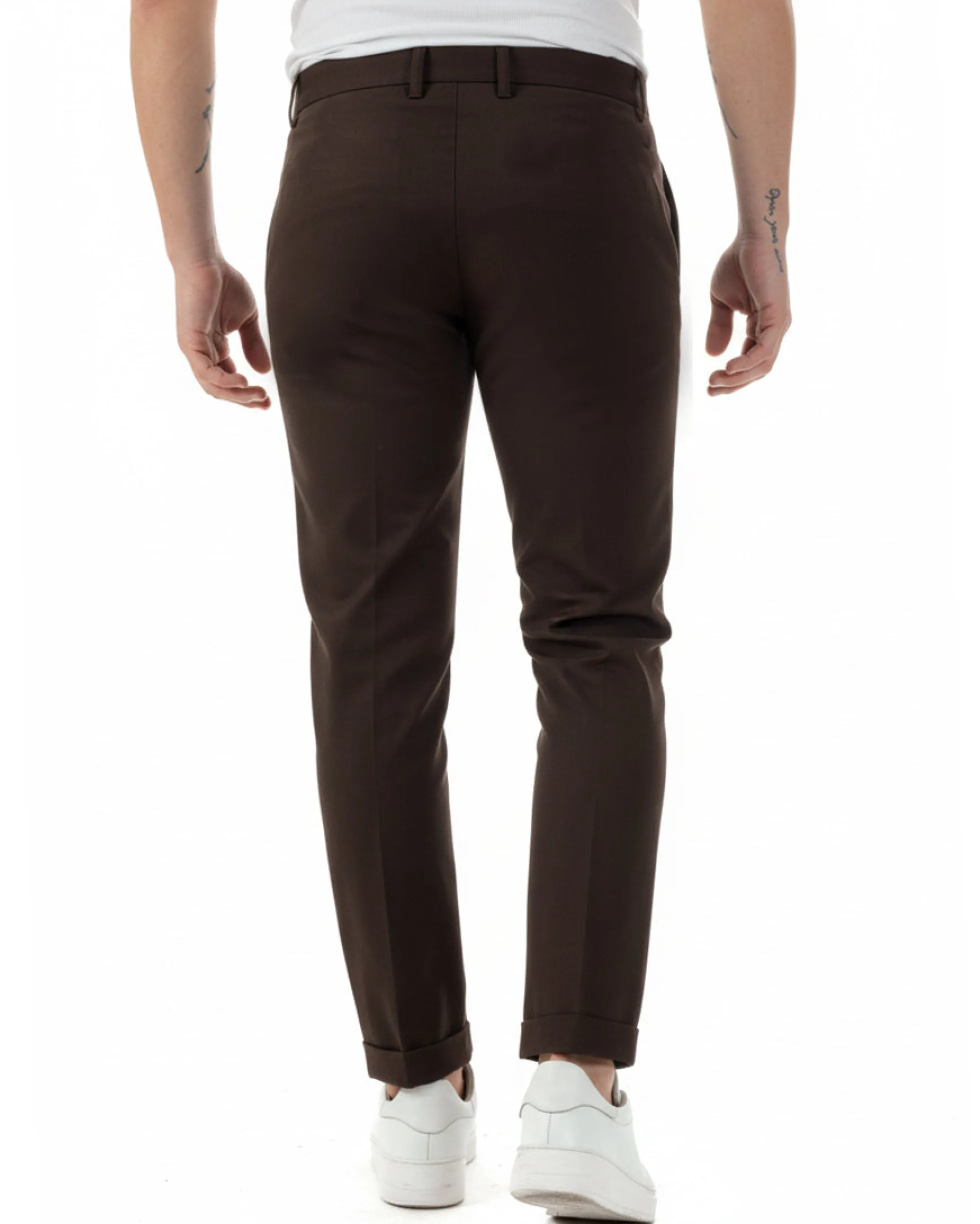 Pantaloni uomo viscosa leggera abbottonatura allungata tasche america classico marrone GIOSAL-P6468A
