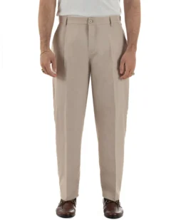 Pantaloni uomo viscosa leggero fondo largo baggy con pinces beige GIOSAL-P6472A