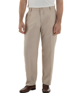 Pantaloni uomo viscosa leggero fondo largo baggy con pinces beige GIOSAL-P6472A