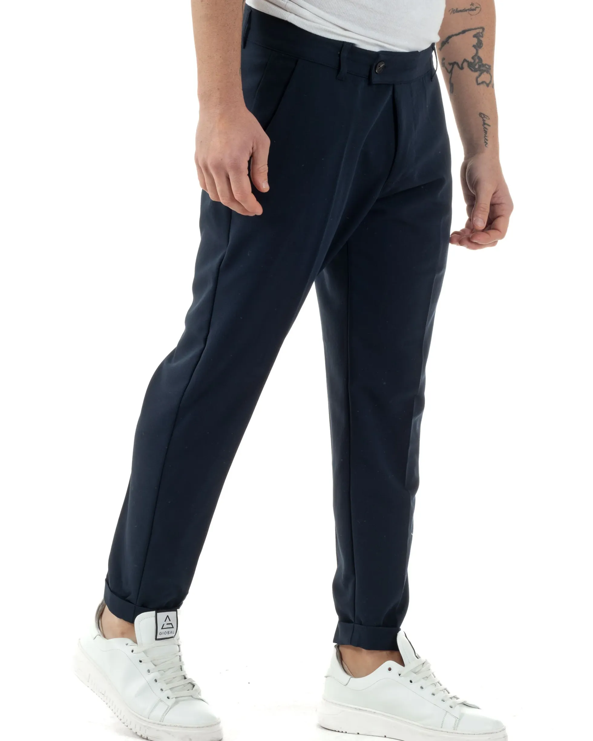 Pantaloni uomo viscosa leggera abbottonatura allungata tasche america classico blu GIOSAL-P6255A