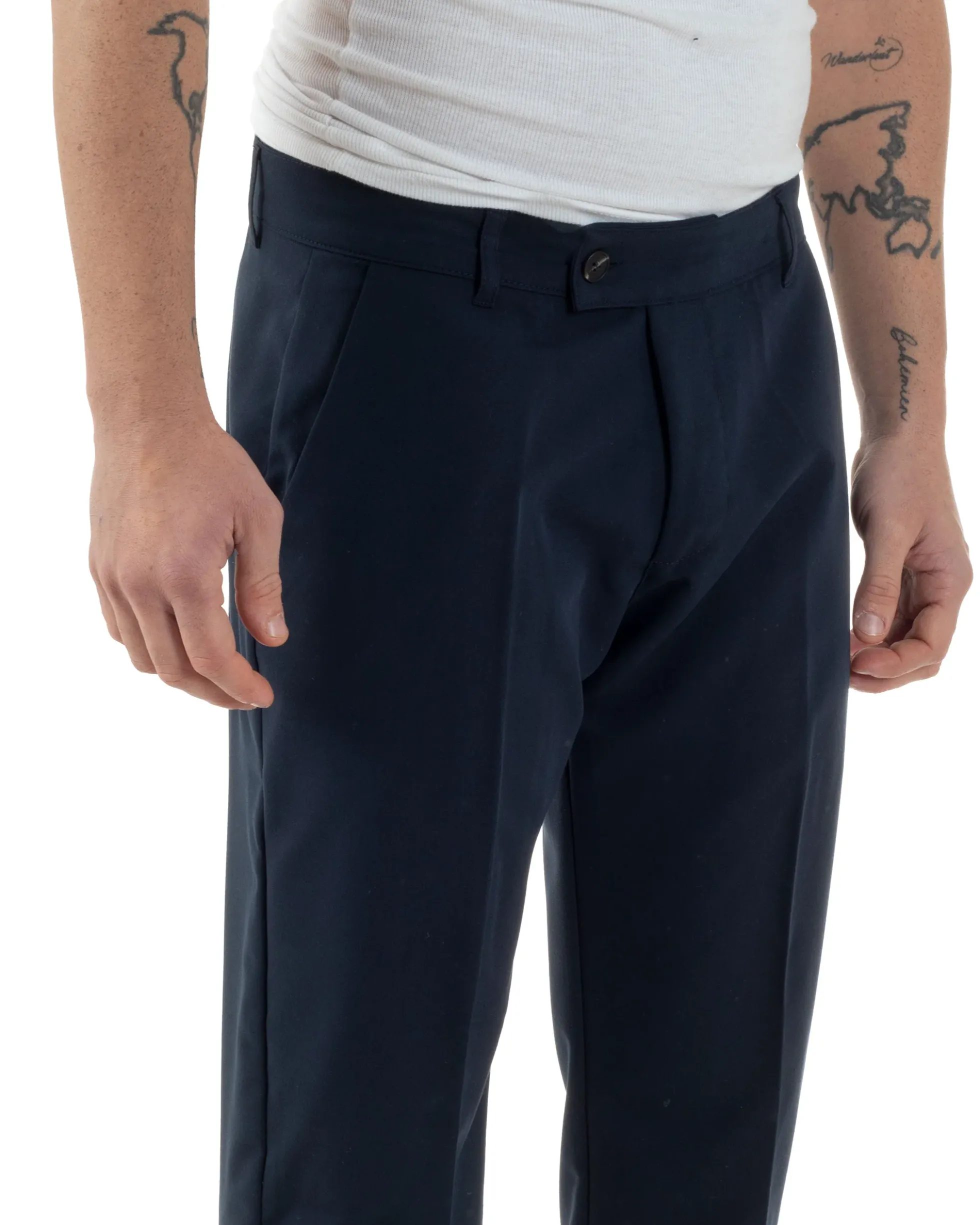 Pantaloni uomo viscosa leggera abbottonatura allungata tasche america classico blu GIOSAL-P6255A