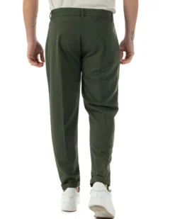 Pantaloni uomo viscosa leggera abbottonatura allungata tasche america classico verde GIOSAL-P6253A