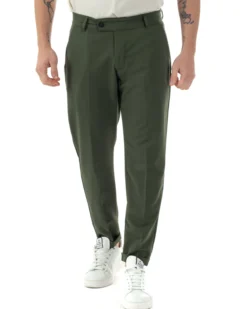 Pantaloni uomo viscosa leggera abbottonatura allungata tasche america classico verde GIOSAL-P6253A