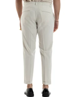 Pantaloni Uomo Viscosa Morbida Tasche America Abbottonatura Allungata Elastico Sul Retro Comodo Casual Tinta Unita Panna GIOSAL-P6217A