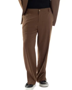 Pantaloni Uomo Viscosa Palazzo Gamba Larga Spacchi Al Fondo Ampio Jogger Comodo Casual Tinta Unita Marrone GIOSAL-P6296A