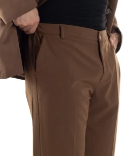 Pantaloni Uomo Viscosa Palazzo Gamba Larga Spacchi Al Fondo Ampio Jogger Comodo Casual Tinta Unita Marrone GIOSAL-P6296A