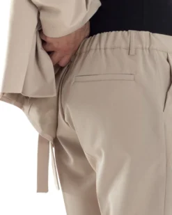 Pantaloni Uomo Viscosa Palazzo Gamba Larga Spacchi Al Fondo Ampio Jogger Comodo Casual Tinta Unita Beige GIOSAL-P6295A