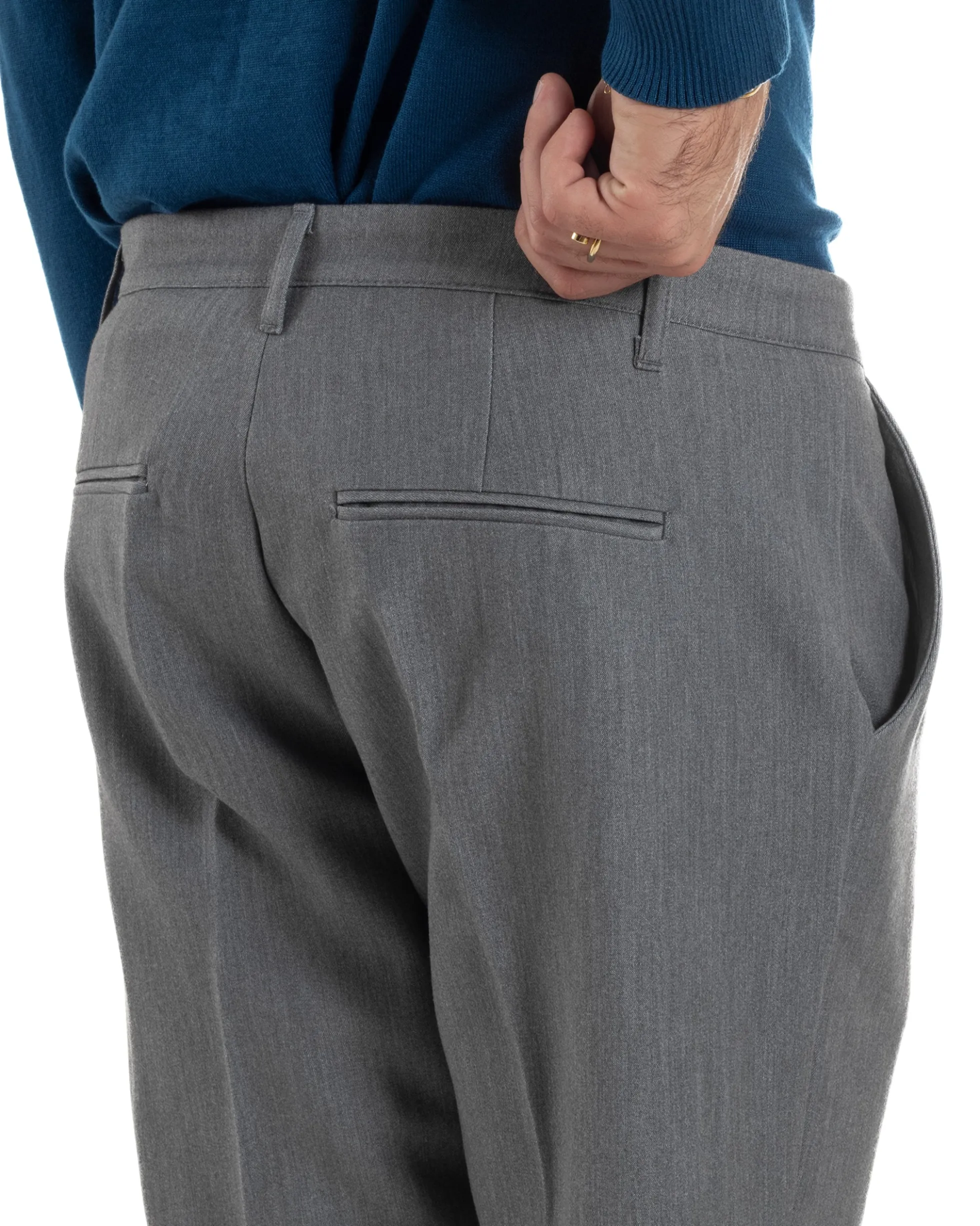 Pantaloni Uomo Viscosa Pinces Classico Abbottonatura Allungata Grigio P6393A