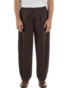 Pantaloni uomo viscosa pinces barrel fit strutturato marrone GIOSAL-P6476A