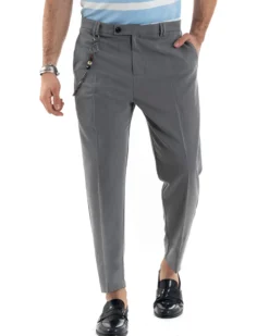 Pantaloni Uomo Viscosa Tasca America Abbottonatura Allungata Capri Sartoriale Grigio GIOSAL-P5978A
