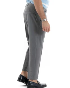 Pantaloni Uomo Viscosa Tasca America Abbottonatura Allungata Capri Sartoriale Grigio GIOSAL-P5978A