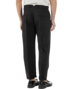 Pantaloni Uomo Viscosa Tasche America Doppia Pinces Comodo Balloon Fit Casual Tinta Unita Nero GIOSAL-P6241A