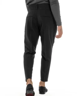 Pantaloni Uomo Viscosa Vita Alta Con Pinces Classico Casual Nero P6375A