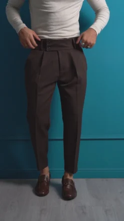 Pantaloni Uomo Viscosa Vita Alta Con Pinces Classico Casual Beige P6376A