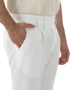 Pantaloni uomo vita alta con pinces classico bustino abbottonatura allungata casual viscosa estivo bianco GIOSAL-P6452A