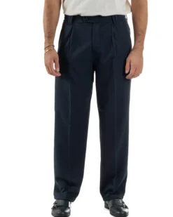 Pantaloni Viscosa Uomo Baggy Fondo Ampio Blu P5916A