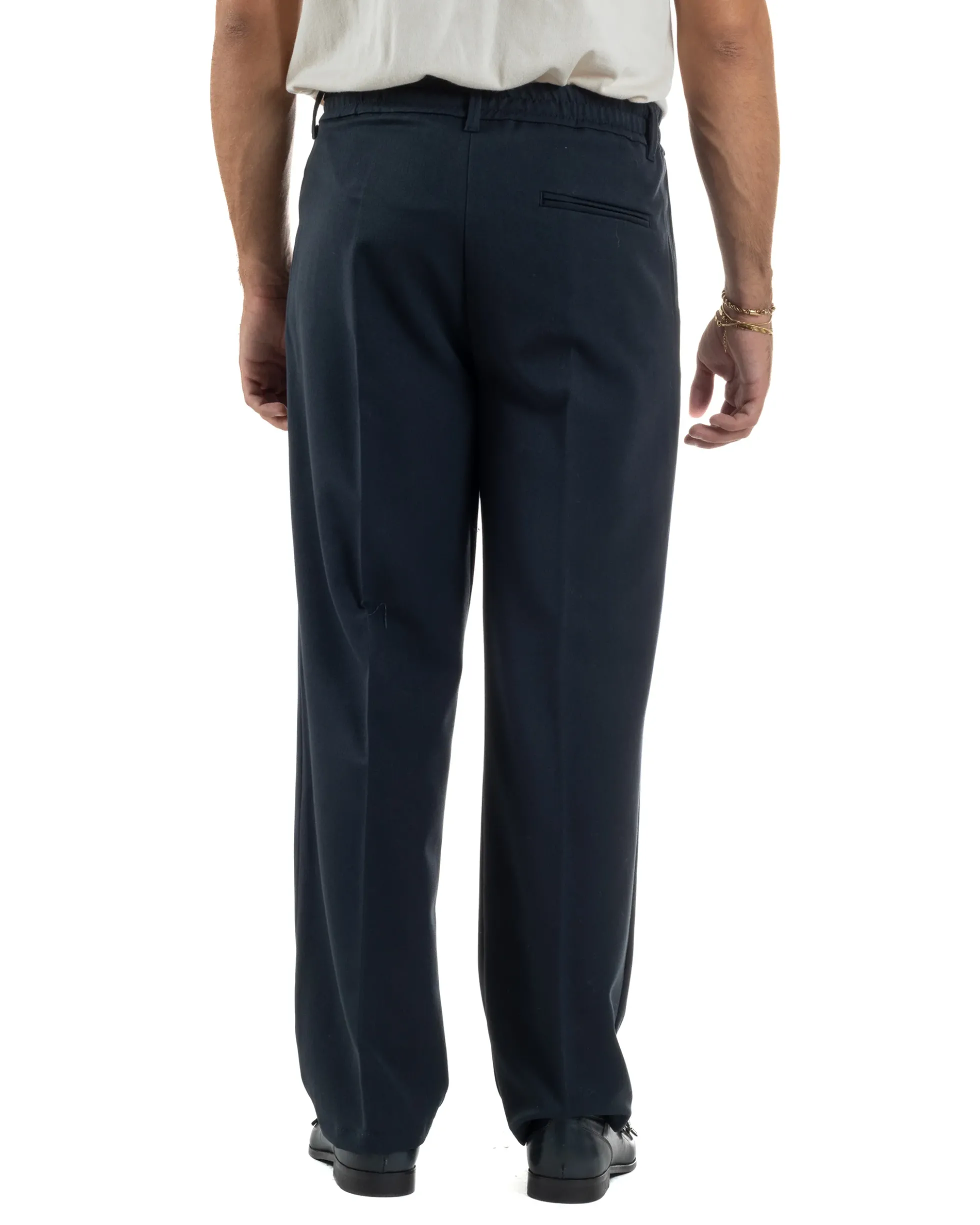 Pantaloni Viscosa Uomo Baggy Fondo Ampio Blu P5916A