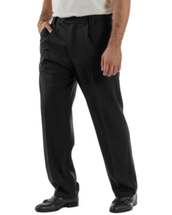 Pantaloni Viscosa Uomo Baggy Fondo Ampio Nero P5917A