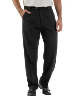 Pantaloni Viscosa Uomo Baggy Fondo Ampio Nero P5917A