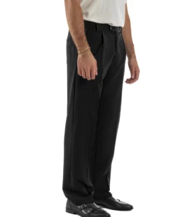 Pantaloni Viscosa Uomo Baggy Fondo Ampio Nero P5917A