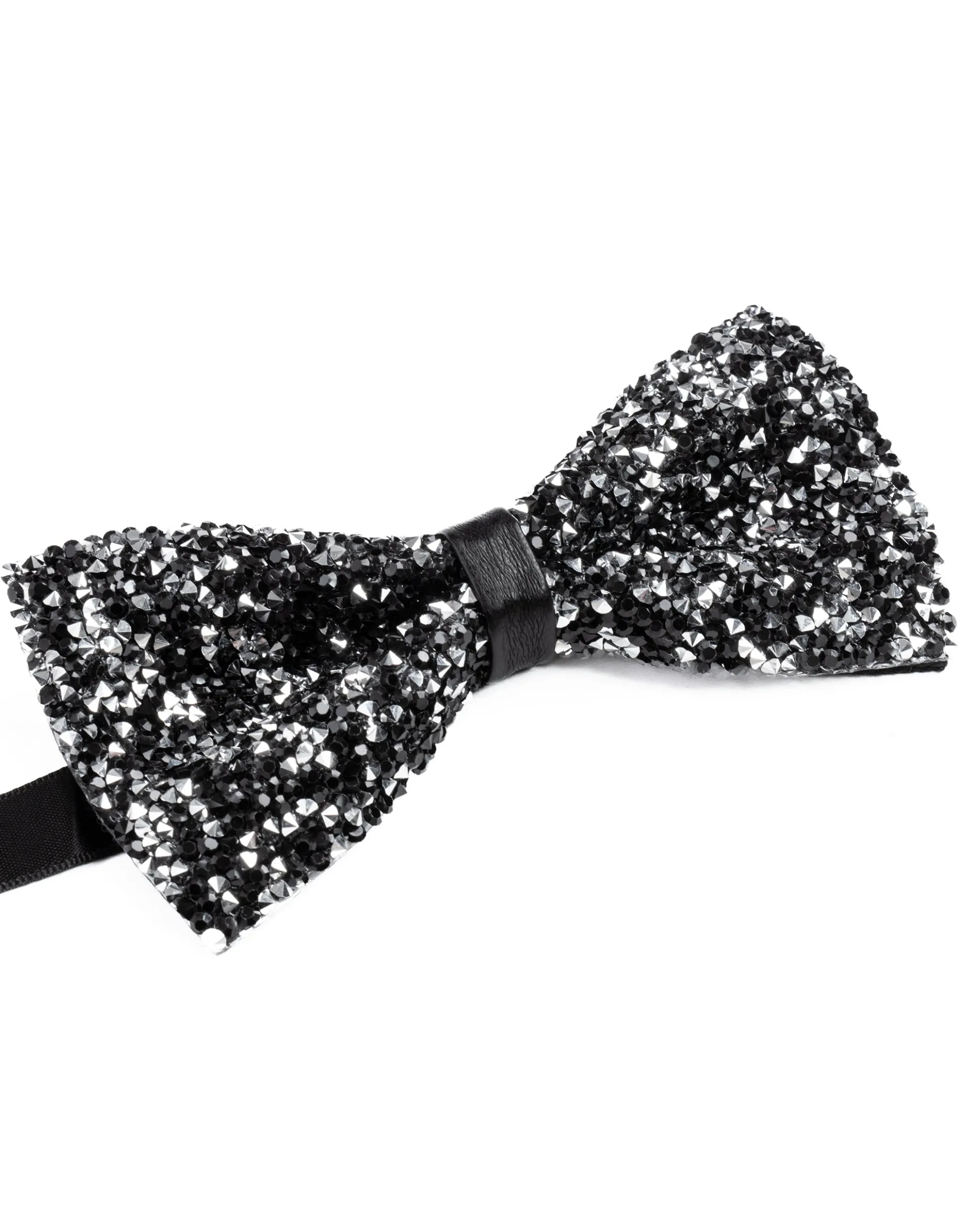Papillon uomo unisex brillantinato cravattino elegante cerimonia nero argento GIOSAL-CP1169A