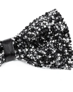 Papillon uomo unisex brillantinato cravattino elegante cerimonia nero argento GIOSAL-CP1169A