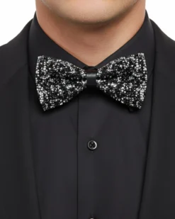 Papillon uomo unisex brillantinato cravattino elegante cerimonia nero argento GIOSAL-CP1169A