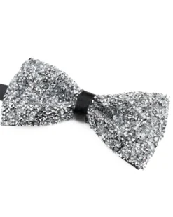 Papillon uomo unisex brillantinato cravattino elegante cerimonia argento GIOSAL-CP1168A