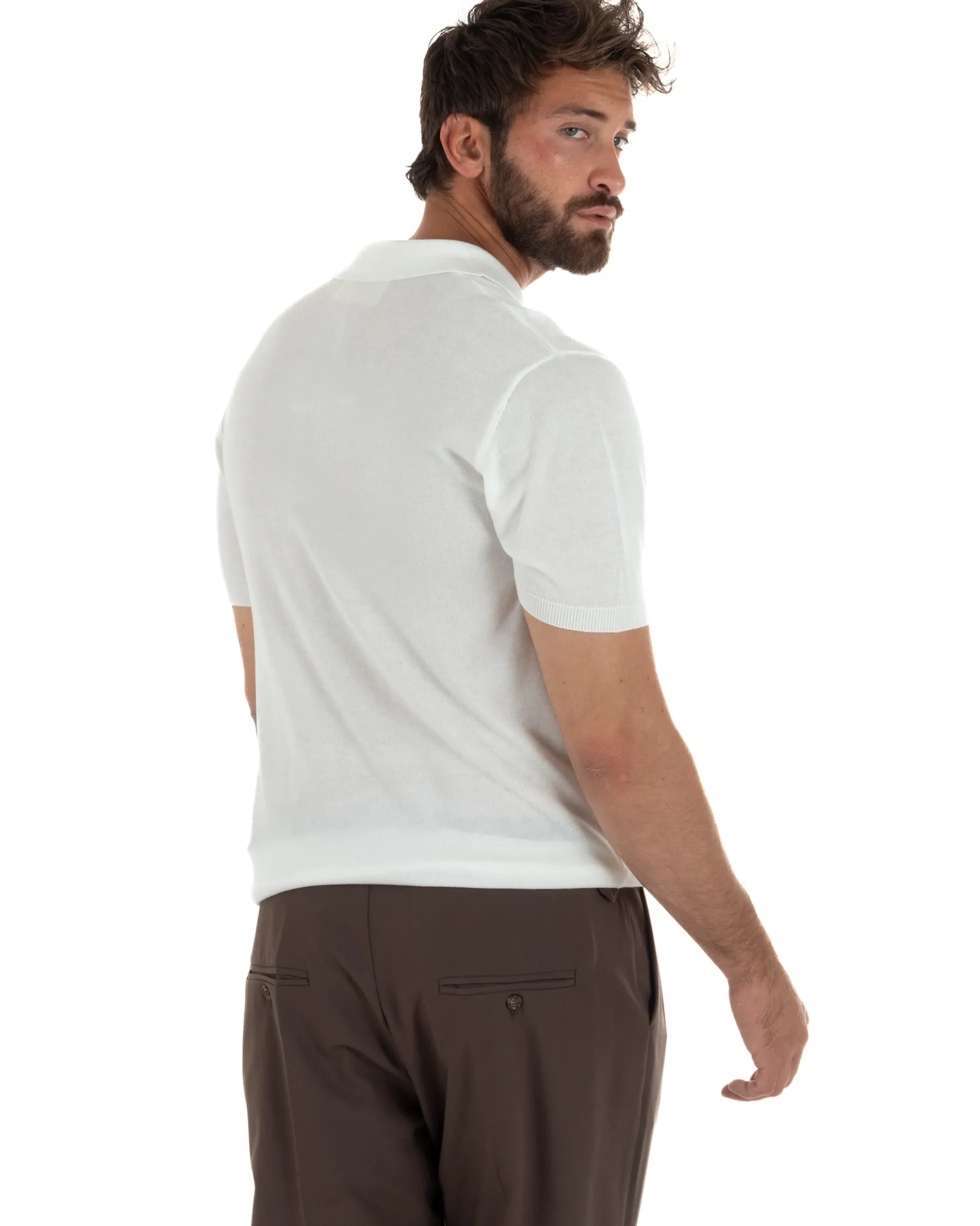 Polo uomo filo maglia basic colletto aperto sottogiacca bianco GIOSAL-TS3287A