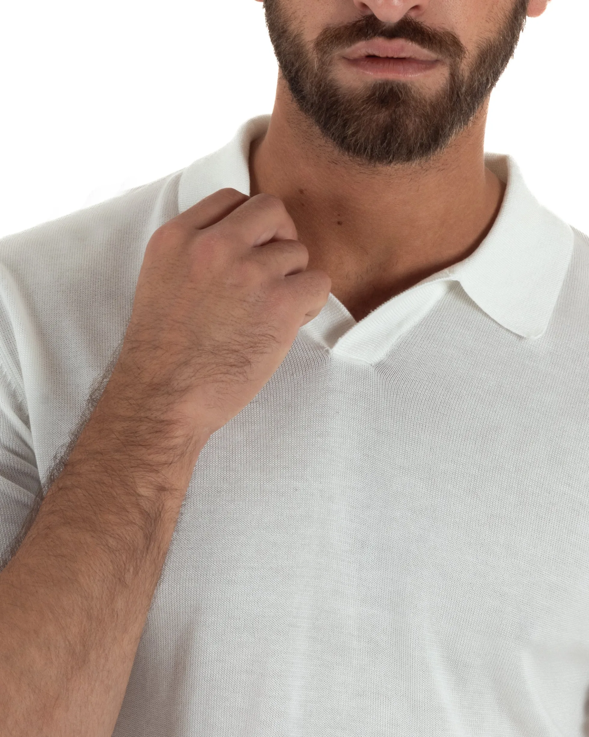 Polo uomo filo maglia basic colletto aperto sottogiacca bianco GIOSAL-TS3287A