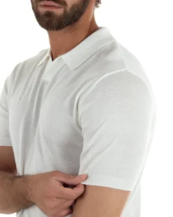 Polo uomo filo maglia basic colletto aperto sottogiacca bianco GIOSAL-TS3287A