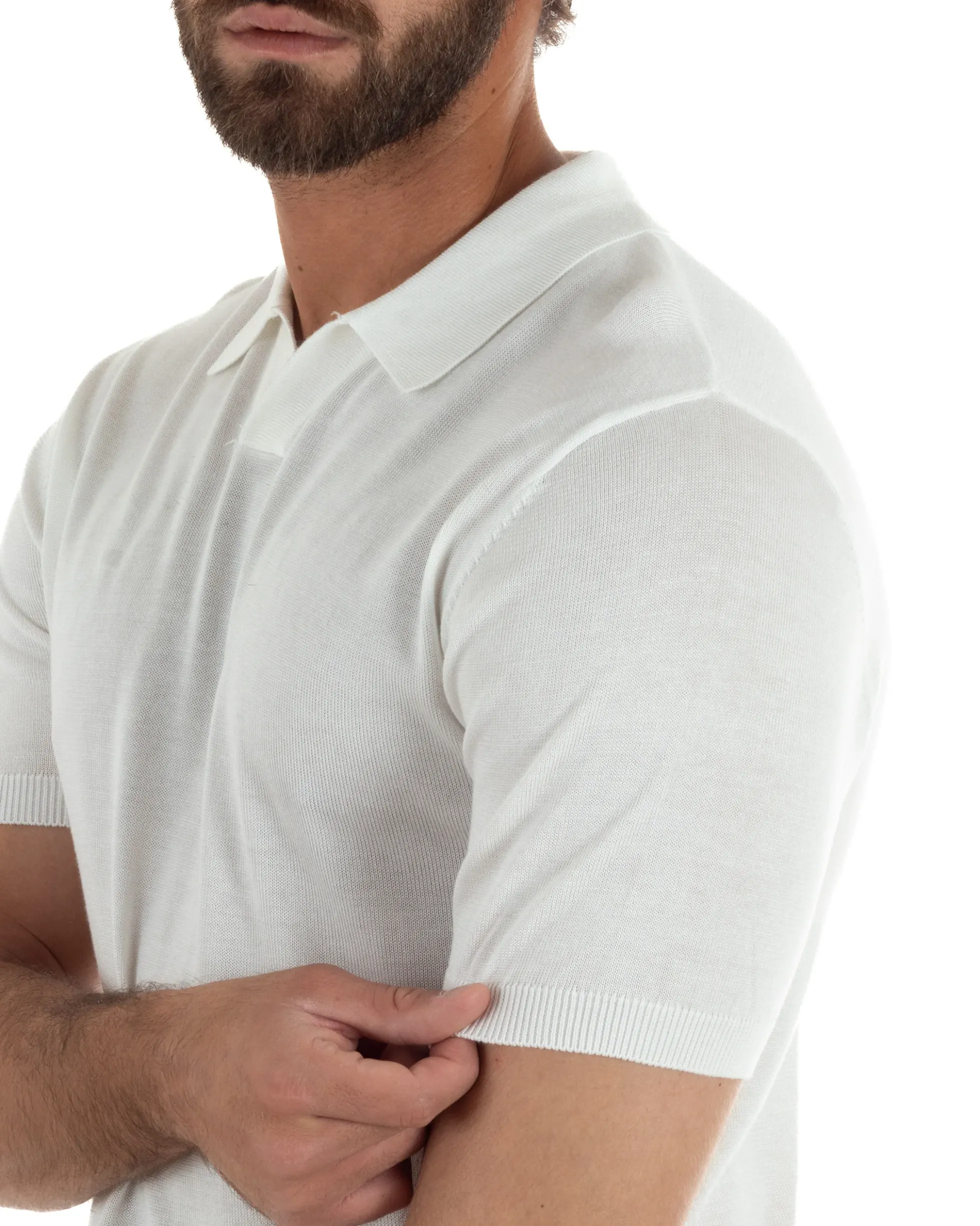 Polo uomo filo maglia basic colletto aperto sottogiacca bianco GIOSAL-TS3287A