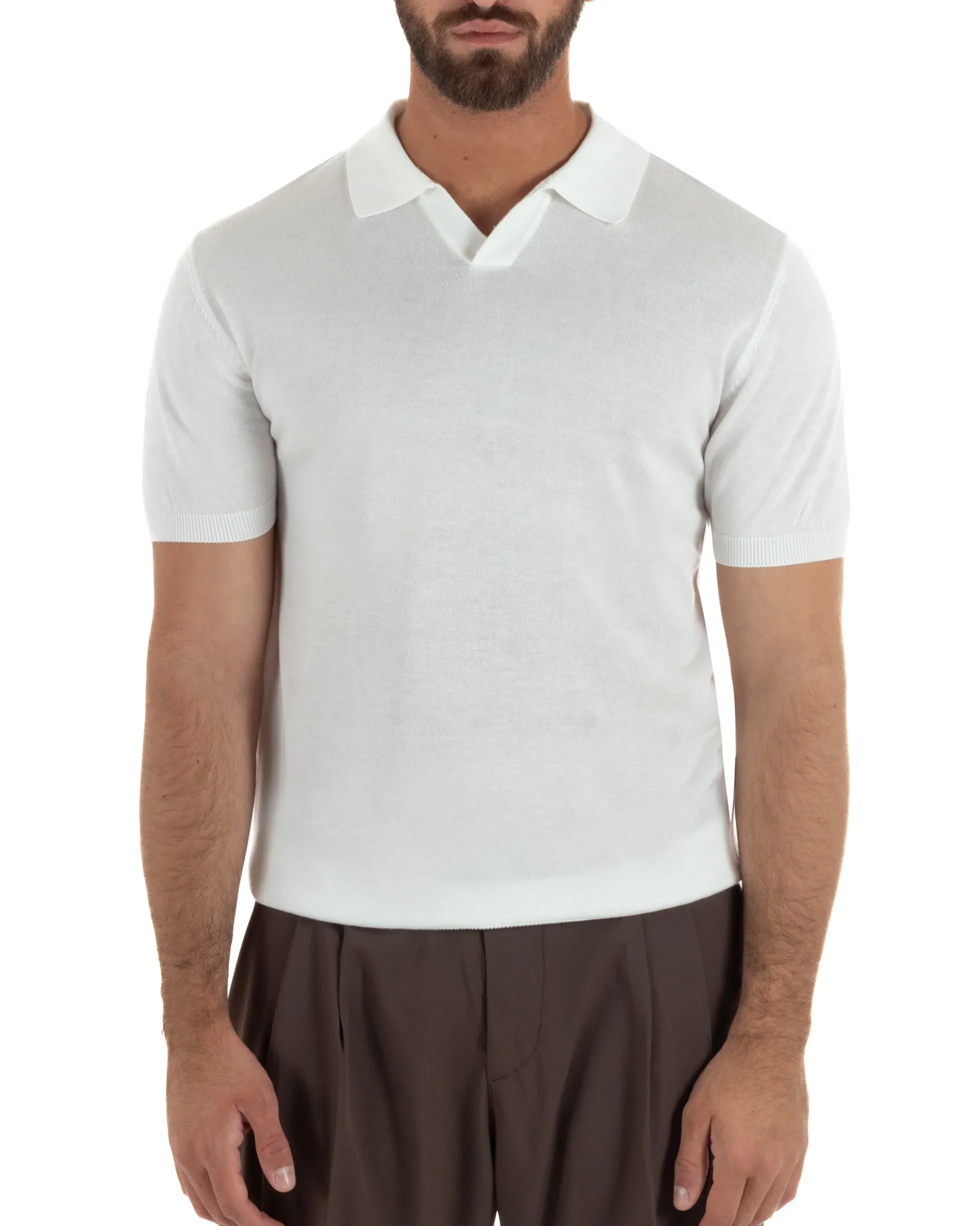 Polo uomo filo maglia basic colletto aperto sottogiacca bianco GIOSAL-TS3287A