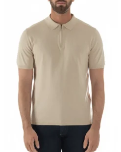 Polo uomo filo maglia colletto con zip t-shirt sottogiacca leggera beige GIOSAL-TS3208A