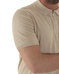 Polo uomo filo maglia colletto con zip t-shirt sottogiacca leggera beige GIOSAL-TS3208A