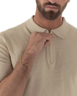 Polo uomo filo maglia colletto con zip t-shirt sottogiacca leggera beige GIOSAL-TS3208A