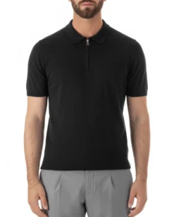 Polo uomo filo maglia colletto con zip t-shirt sottogiacca leggera nero GIOSAL-TS3211A