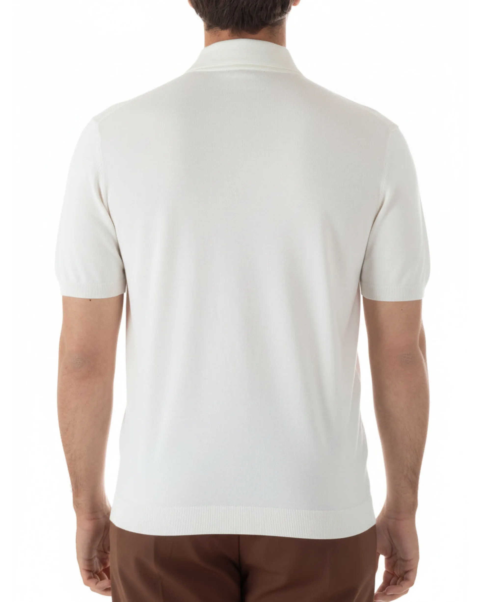 Polo uomo filo maglia colletto con zip t-shirt sottogiacca leggera bianco GIOSAL-TS3212A