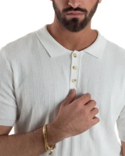 Polo uomo filo maglia costine colletto con bottoni t-shirt sottogiacca bianco GIOSAL-TS3272A