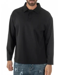 Polo uomo maglia oversize colletto spalle scese nero GIOSAL-M3097A