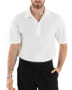 Polo Uomo Tinta Unita Costine Tinta Unita Bianca Colletto Manica Corta Casual GIOSAL-TS2876A